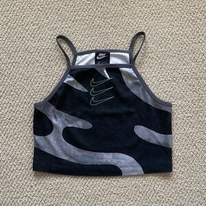 Nike PRO Graphic High Neck Logo Tank Top Size Medium Black Grey Halter EUC